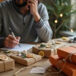 Człowiek robiący ręcznie prezenty na święta