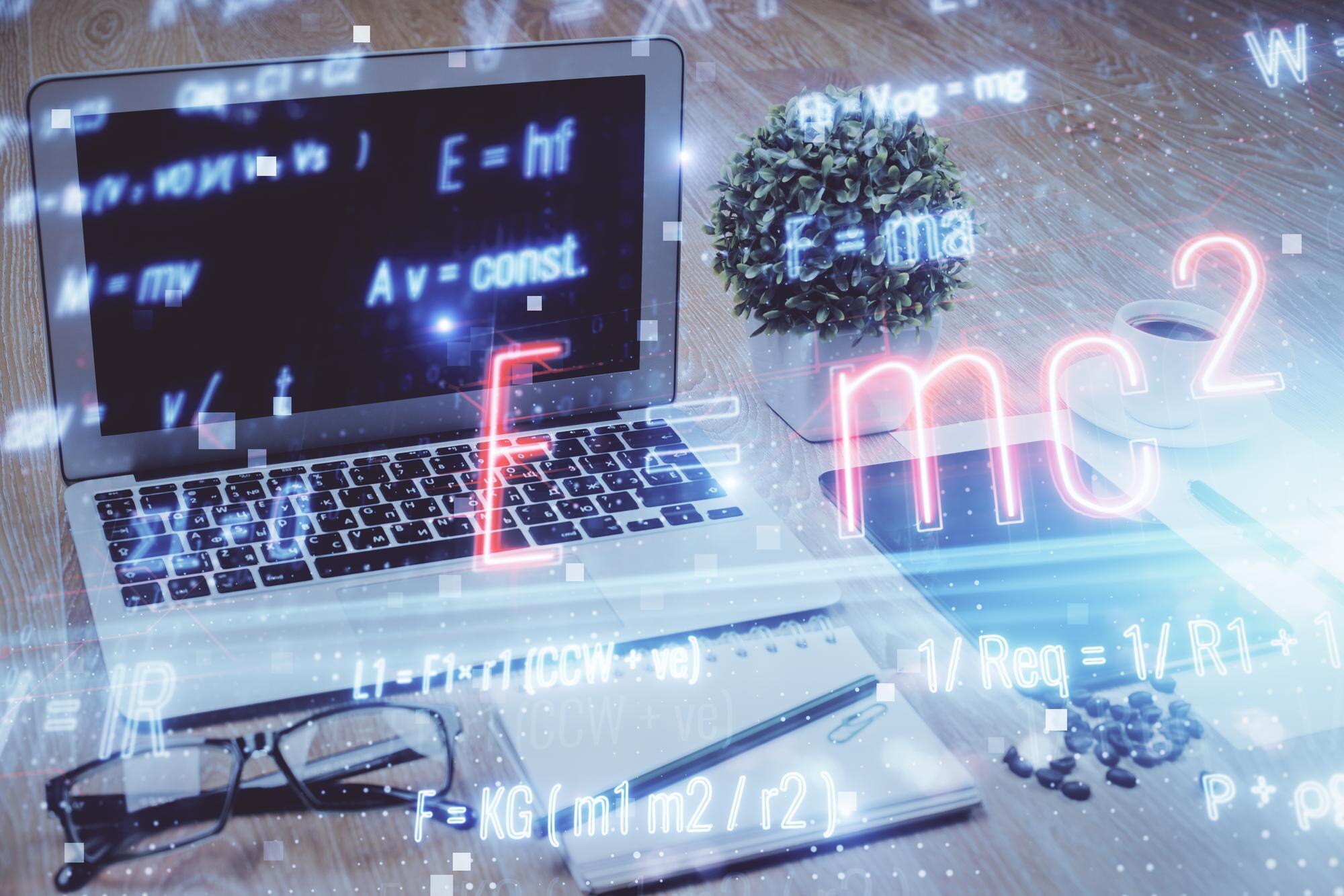 Tło komputera stacjonarnego i pisanie hologramów formuły Koncepcja edukacji podwójnej ekspozycji
